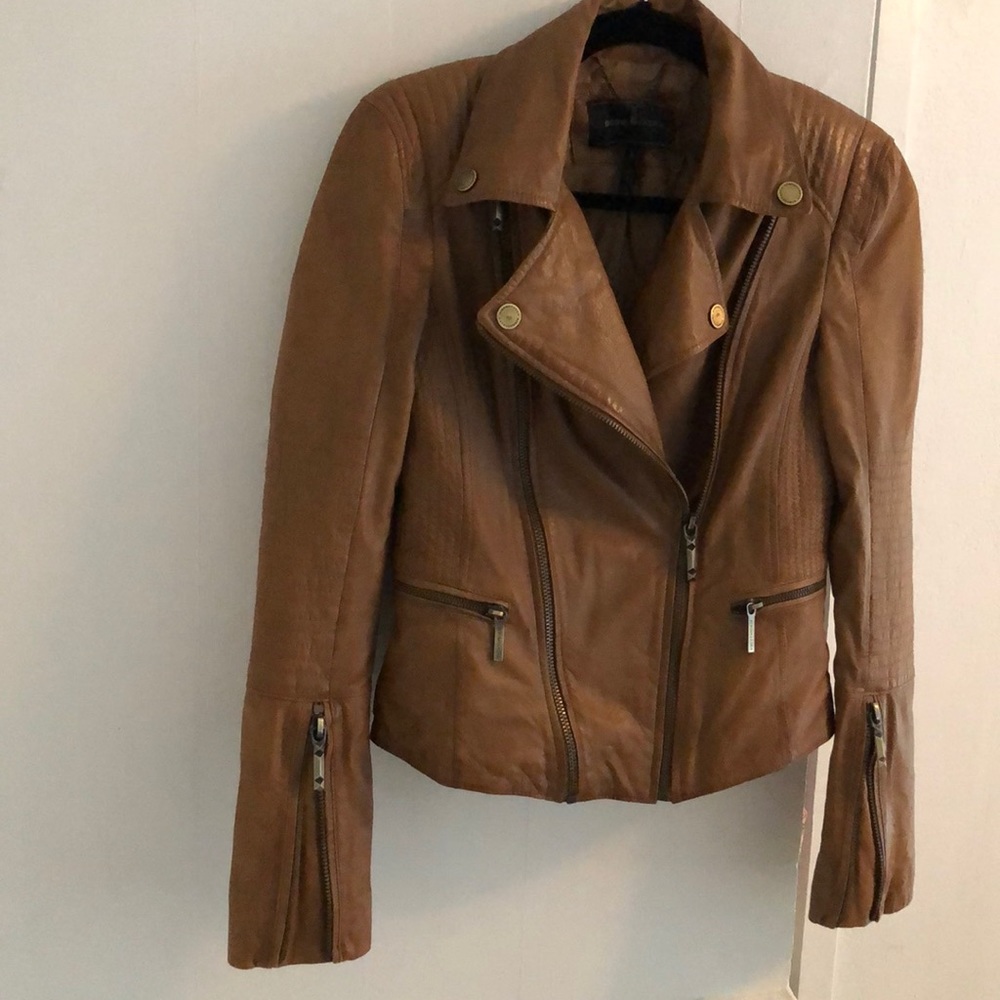 BCBGMaxAzria cognac leather Moto jacket